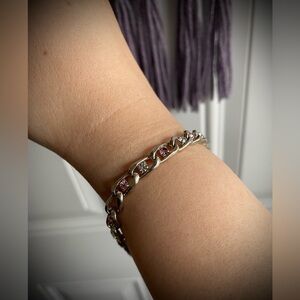 Pink and Clear Crystal Cable Chain Bracelet